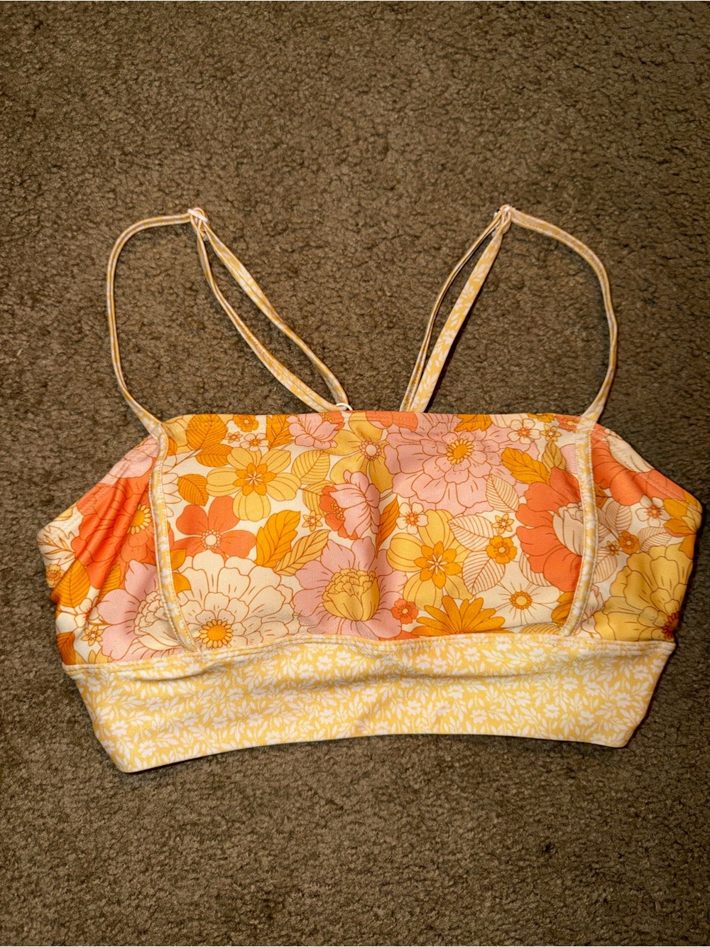 Nani Swim Floral Print Strappy Bralette in Yellow & Orange with side tie bottom